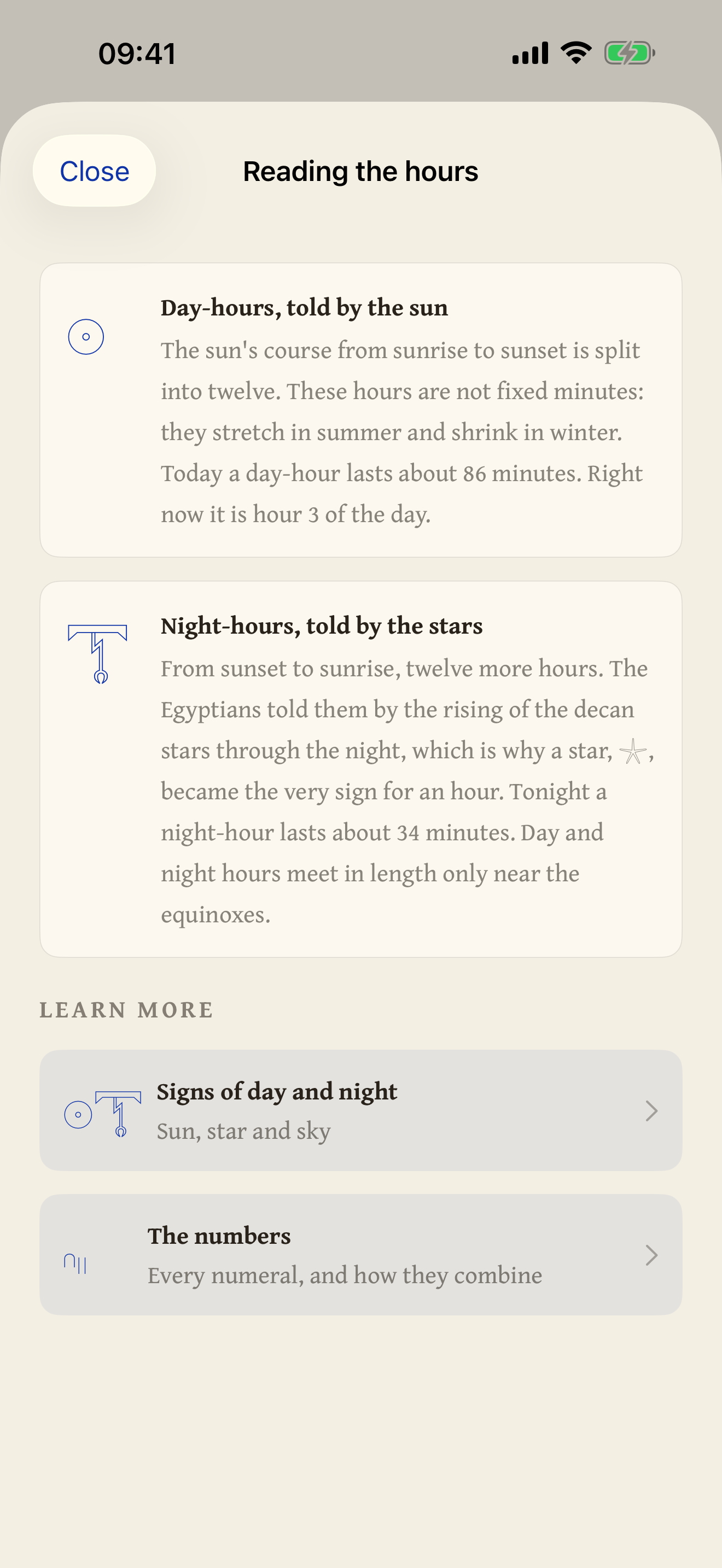 The seasonal-hours reading in Akhet.